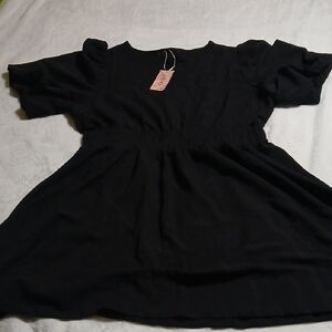 Womens Black Short Sleeve Elastic Waist Dress